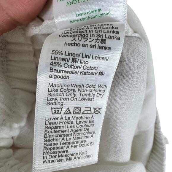 J. Crew White Elastic Waist Cuffed Cropped Lightweight Linen Cotton Pants Sz 12 - Picture 8 of 8
